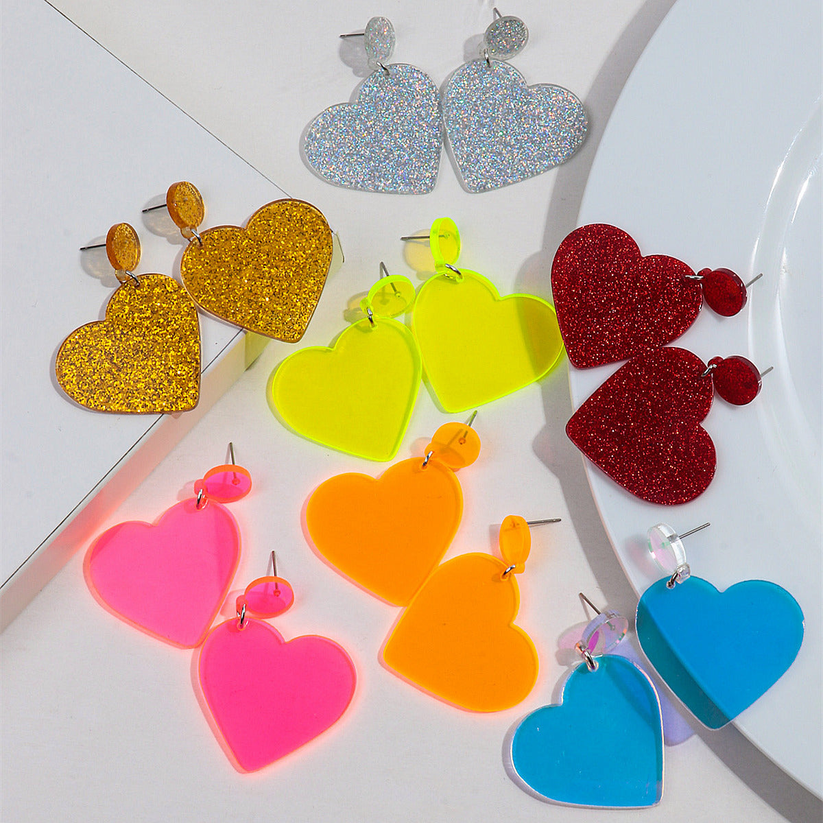 Wholesale  Heart-shaped Valentine's Day Love Heart Gold and Silver Color Earrings
