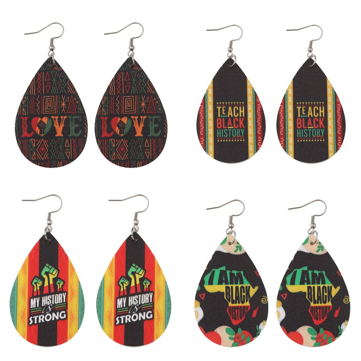 Wholesale Juneteenth Double Sided PU Leather Earrings