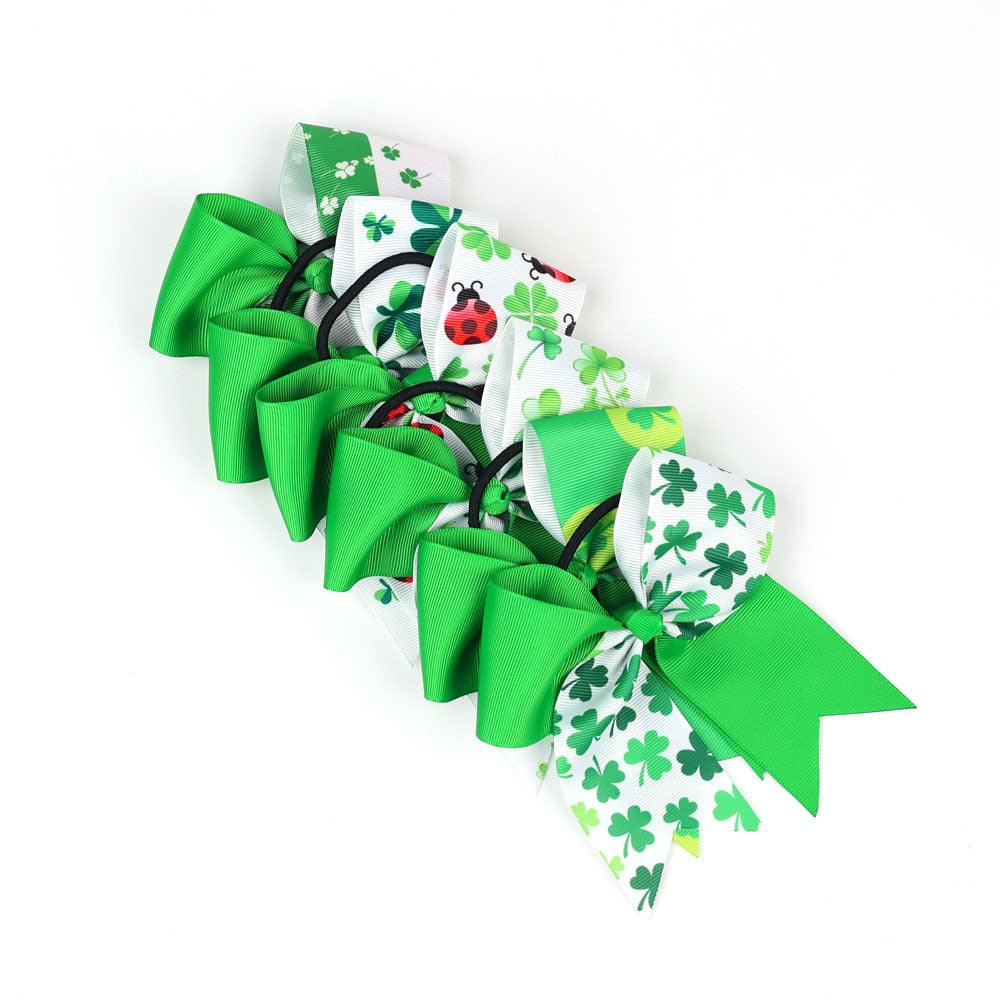Wholesale  children's Clover dovetail bow rubber band St. Patrick's holiday hair scrunchies
