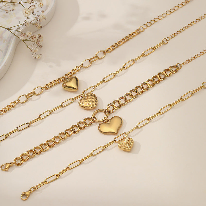 Wholesale Titanium Steel Electroplated Minimalist Love Bracelet with Peach Heart,  Trendy Fashion Accessory Gift