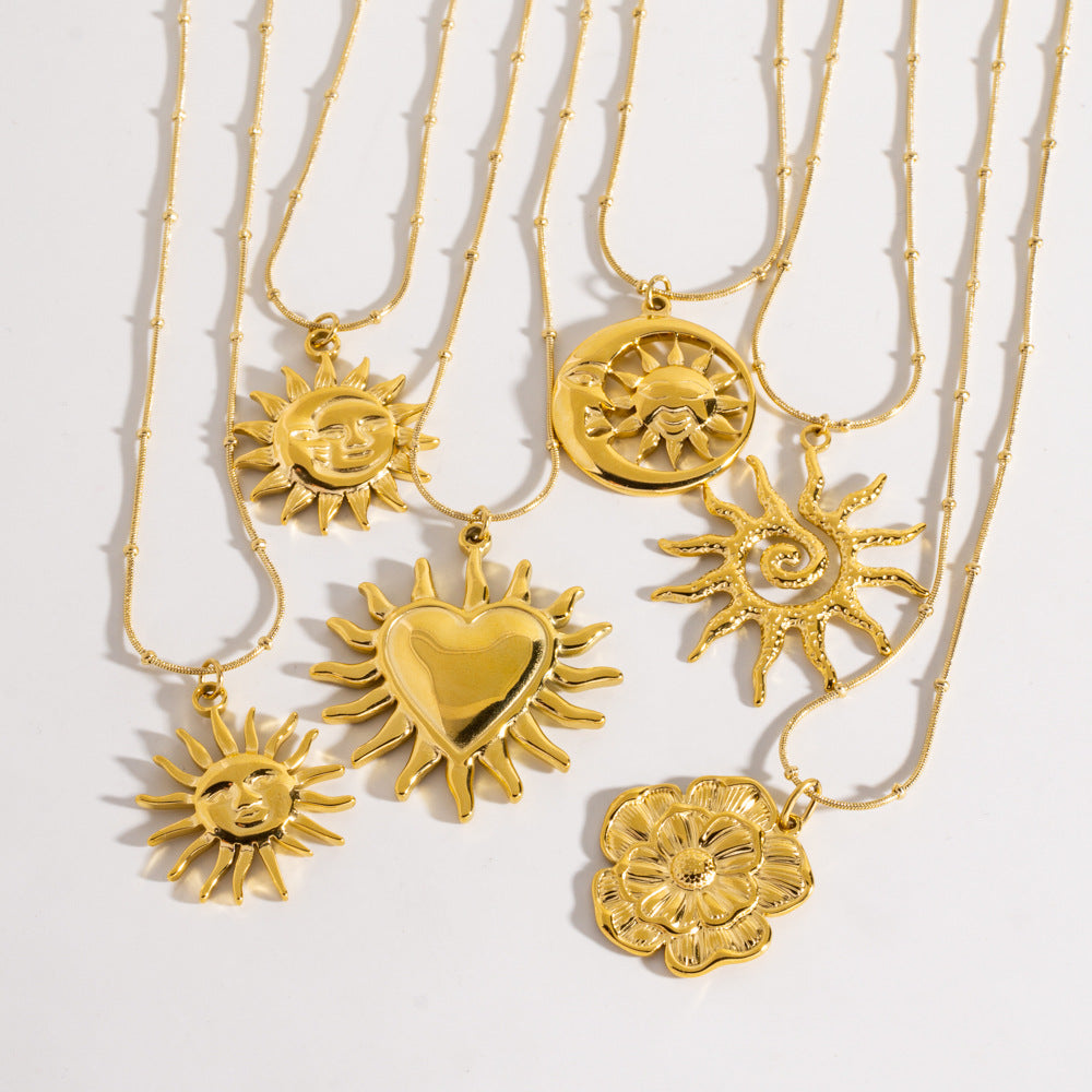 Wholesale Titanium steel  jewelry plated 18K gold fire sunflower love pendant necklace