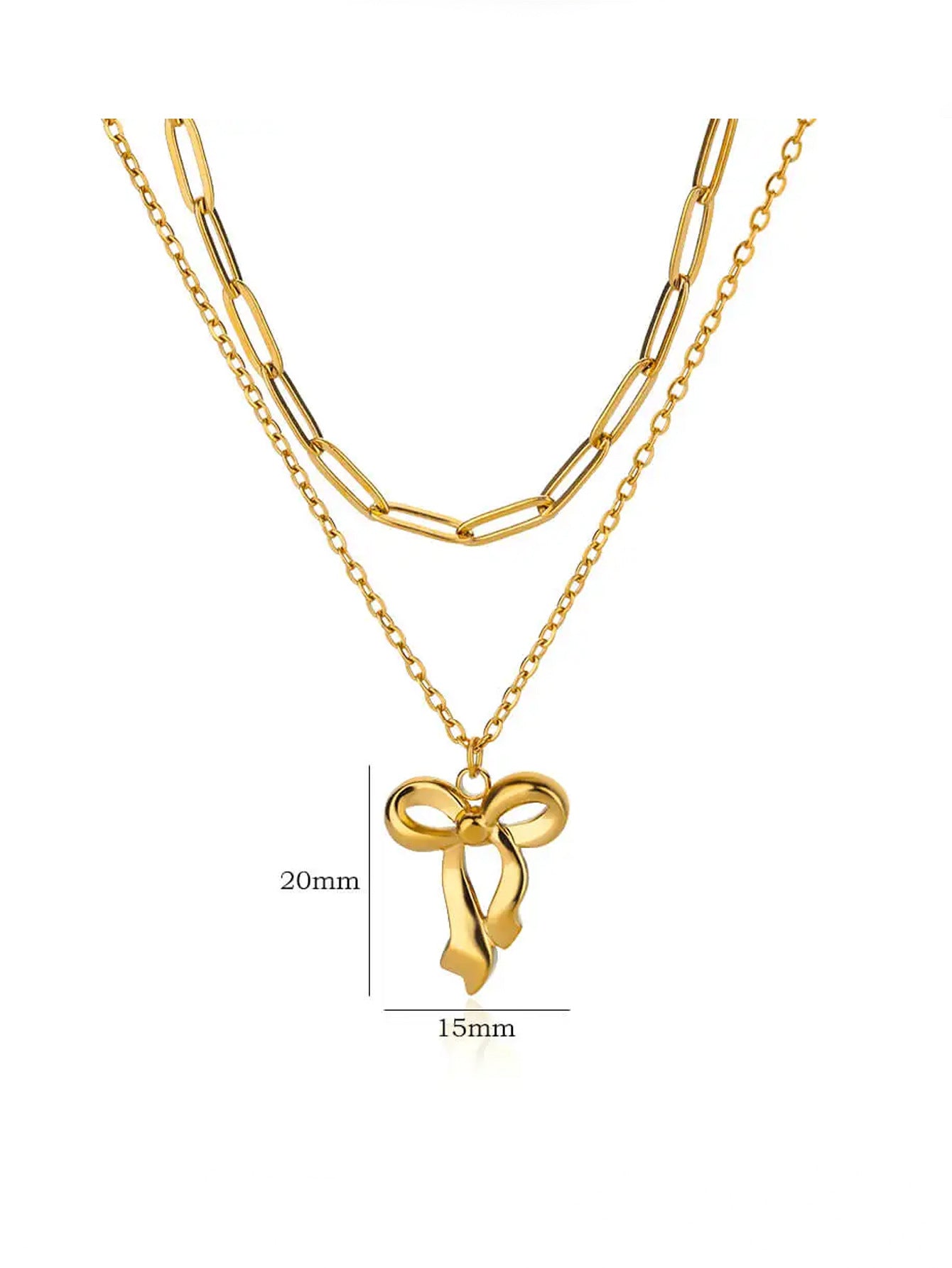 Wholesale  Stainless steel bow chain 18k gold double layer stacked wearing necklace