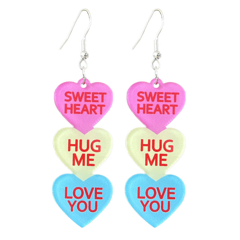 Wholesale 2Pairs/pack Valentine's Day Text Candy Multi-color Love Acrylic Earrings ACC-ES-HY199