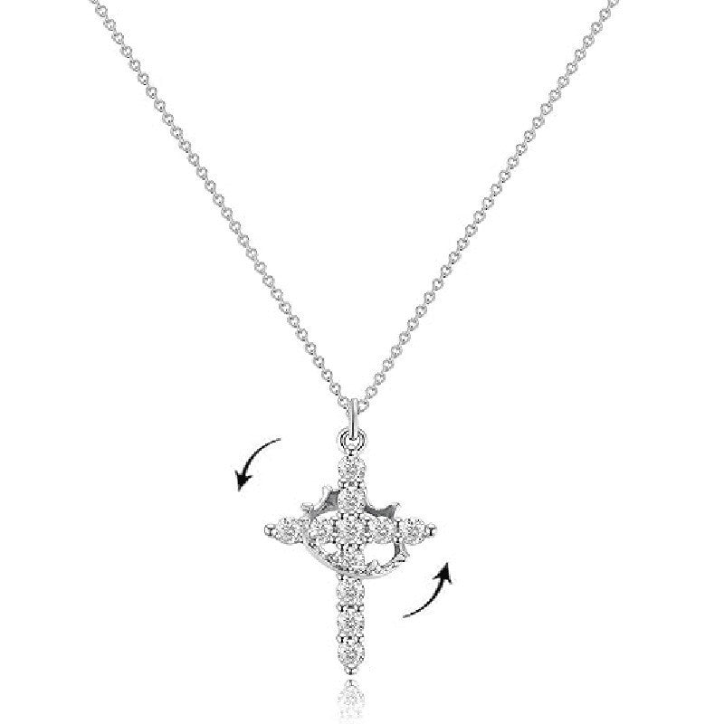 Wholesale Chic Cross Crown Rotatable Pendant Necklace,  Copper Zircon Gold Plated Jewelry Accessory for Resale