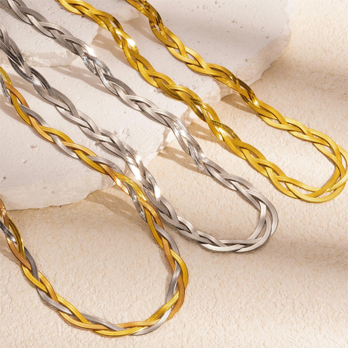Wholesale Stylish Twist Chain Gold-Plated Necklace and Bracelet Set,  Titanium Steel Jewelry for Everyday Wear