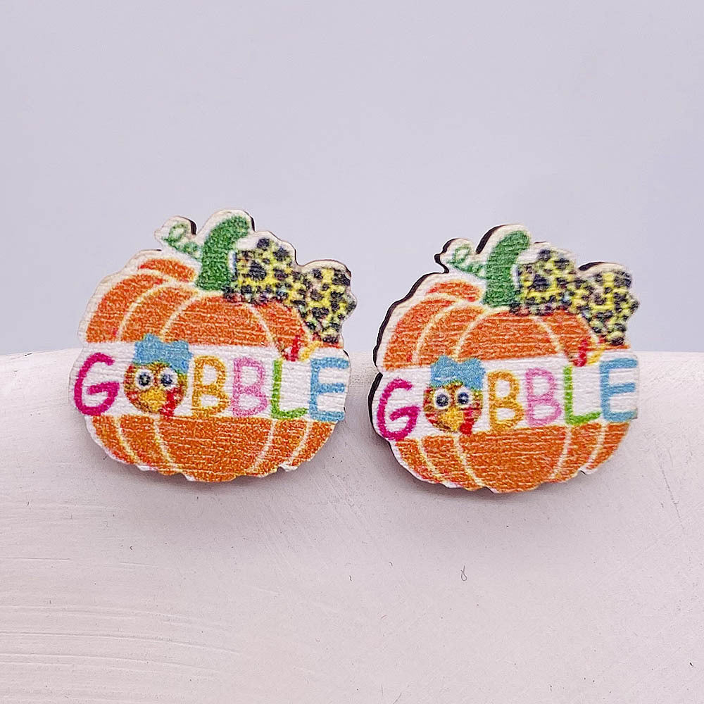 Wholesale Thanksgiving Day Pumpkin Coffee Mug Wood Earrings ACC-ES-PuCi003