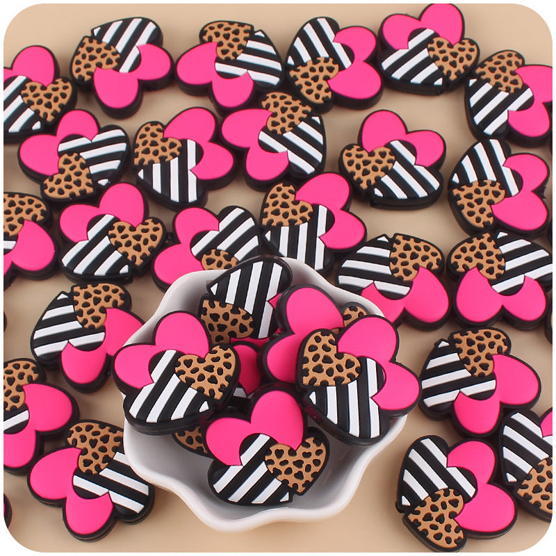 Wholesale 10pcs Valentine's Day Three Color Love Leopard Pattern Silicone Focal Beads ACC-BDS-GuangTian005