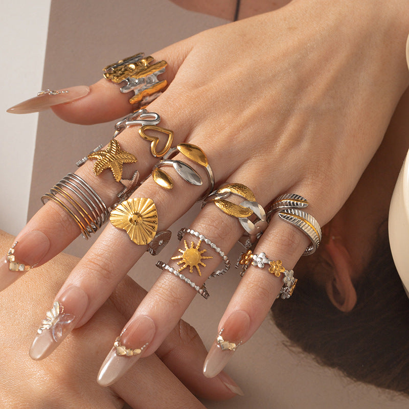 Wholesale Titanium Steel Open Ring Retro Palace Style Fashion Vacation Jewelry Accessory
