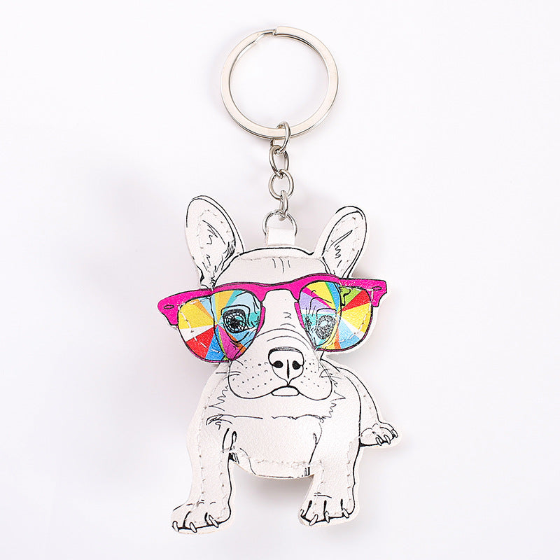 Wholesale Chic Artificial Leather Animal Keychains Cute Cat Dog Dinosaur Lucky Cat Fruit Pendants Decorative Gift Car Key Accessory