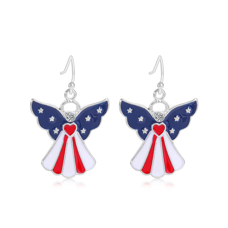 Wholesale  Independence Day earrings  personality red white blue diamond flag USA five-pointed star earrings