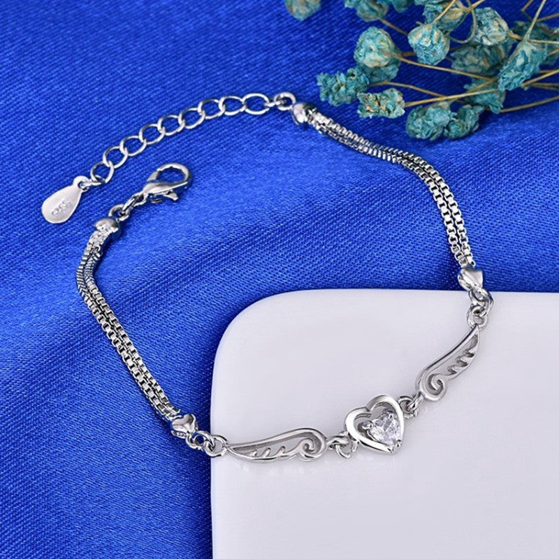 Wholesale Platinum-Plated Angel Wings Heart Bracelet Korean Style Jewelry Accessory for Women Gift