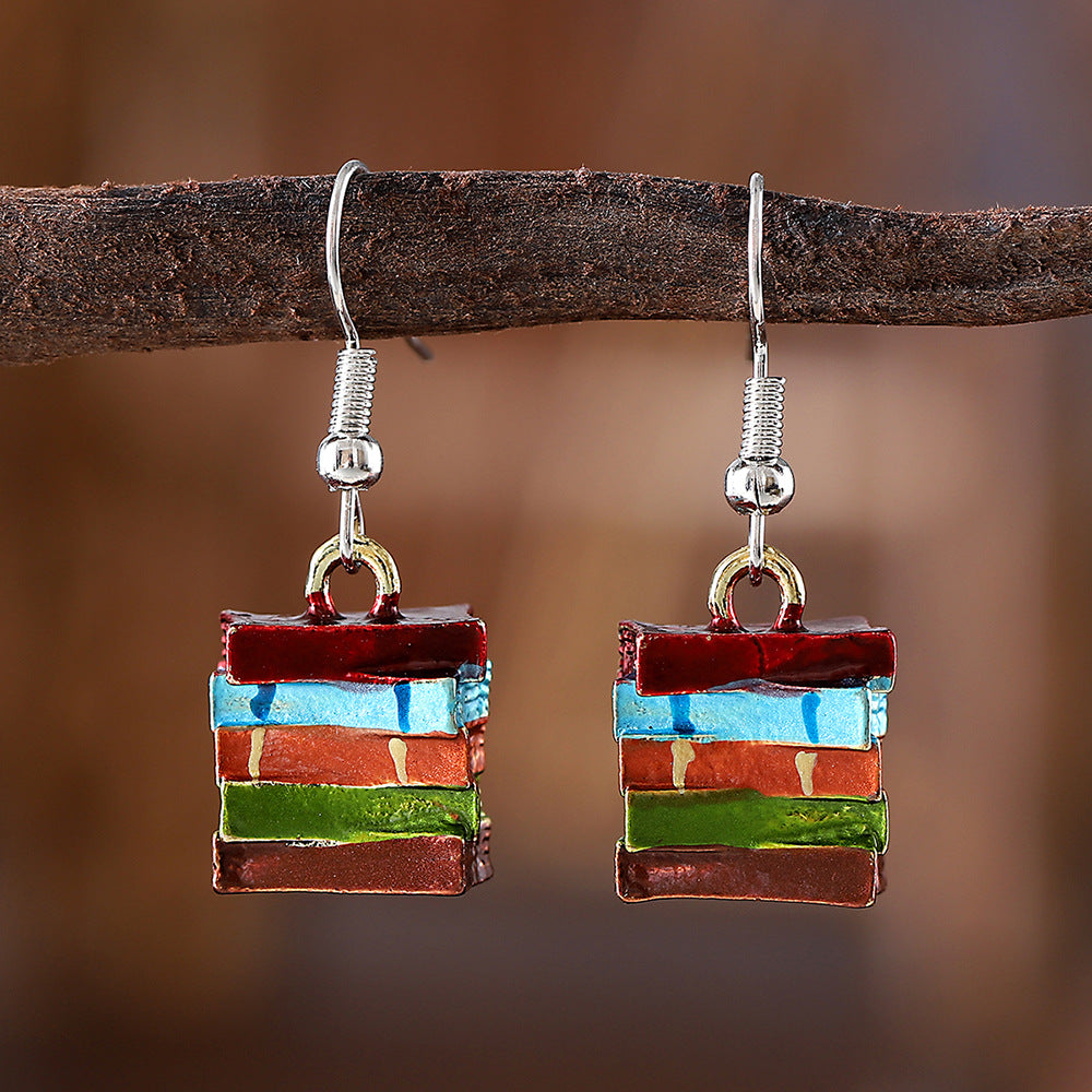 Wholesale Teacher's Day Colorful Stacked Book Earrings ACC-ES-zhiyu004