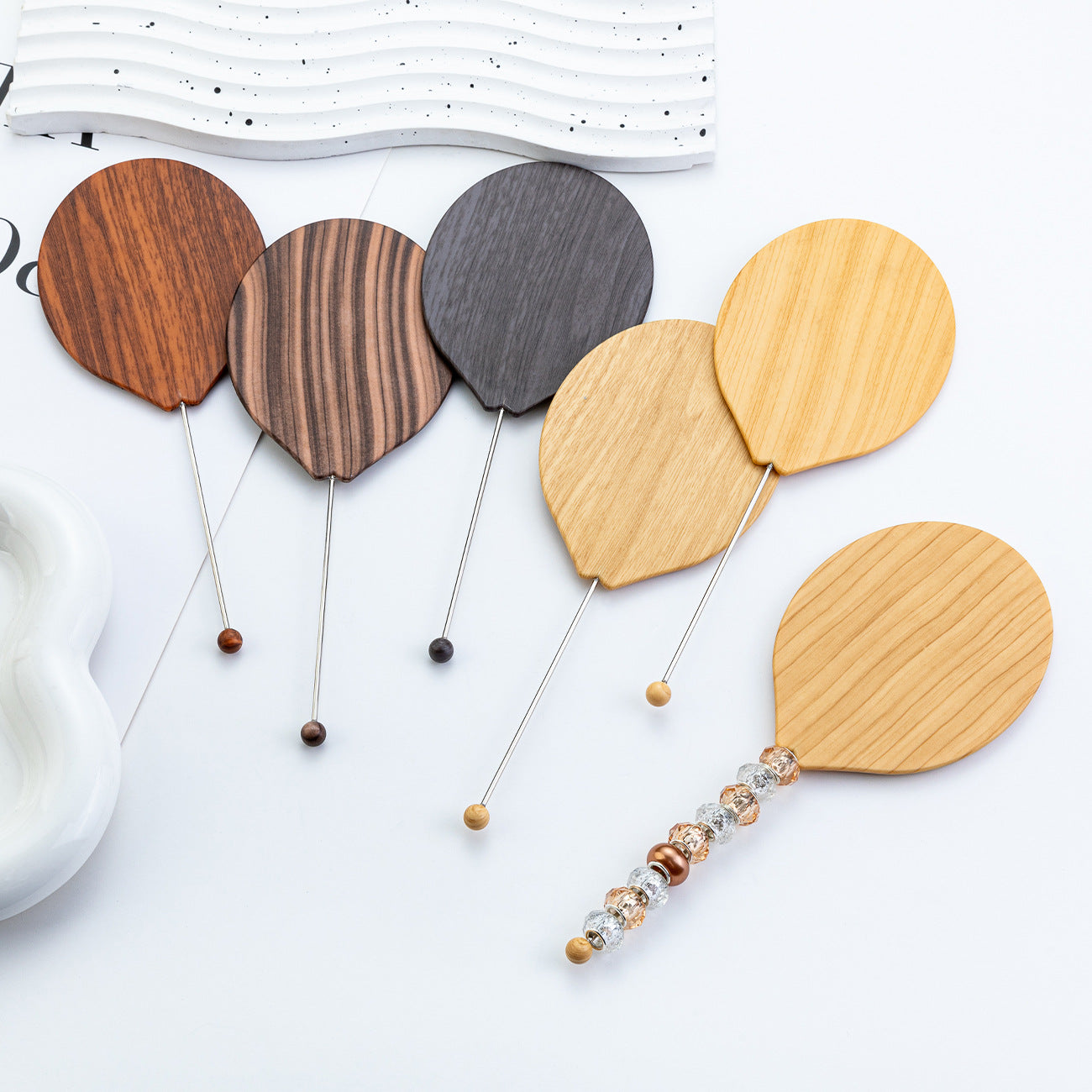 Wholesale  DIY Beaded Oval Wood Grain Mirror