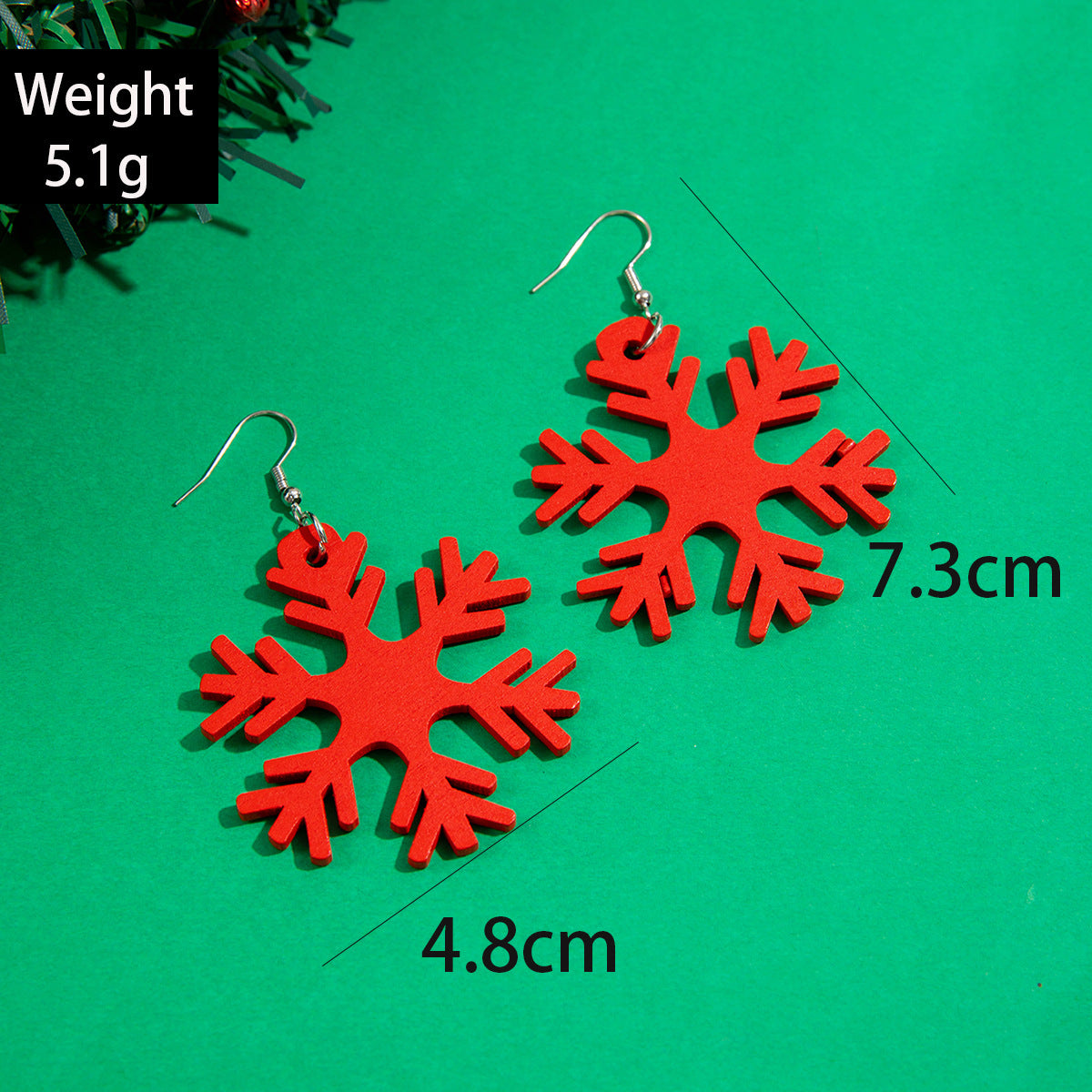 Wholesale  Wooden Red Snowflake Earrings