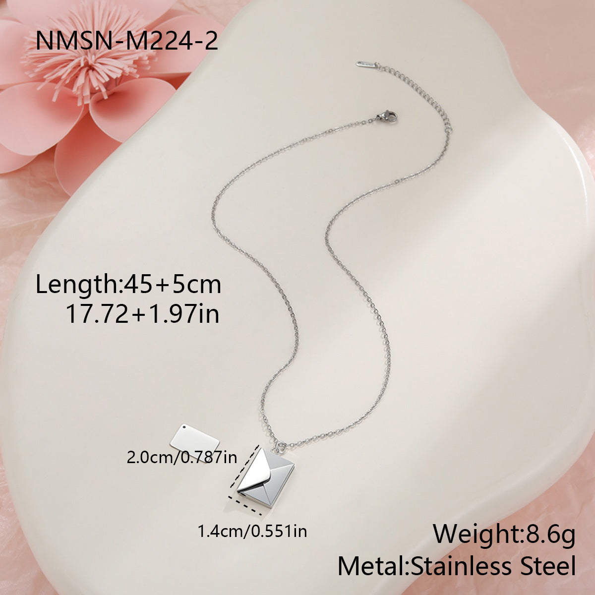 Wholesale Stainless steel 18K gold plated envelope heart-shaped diamond necklace