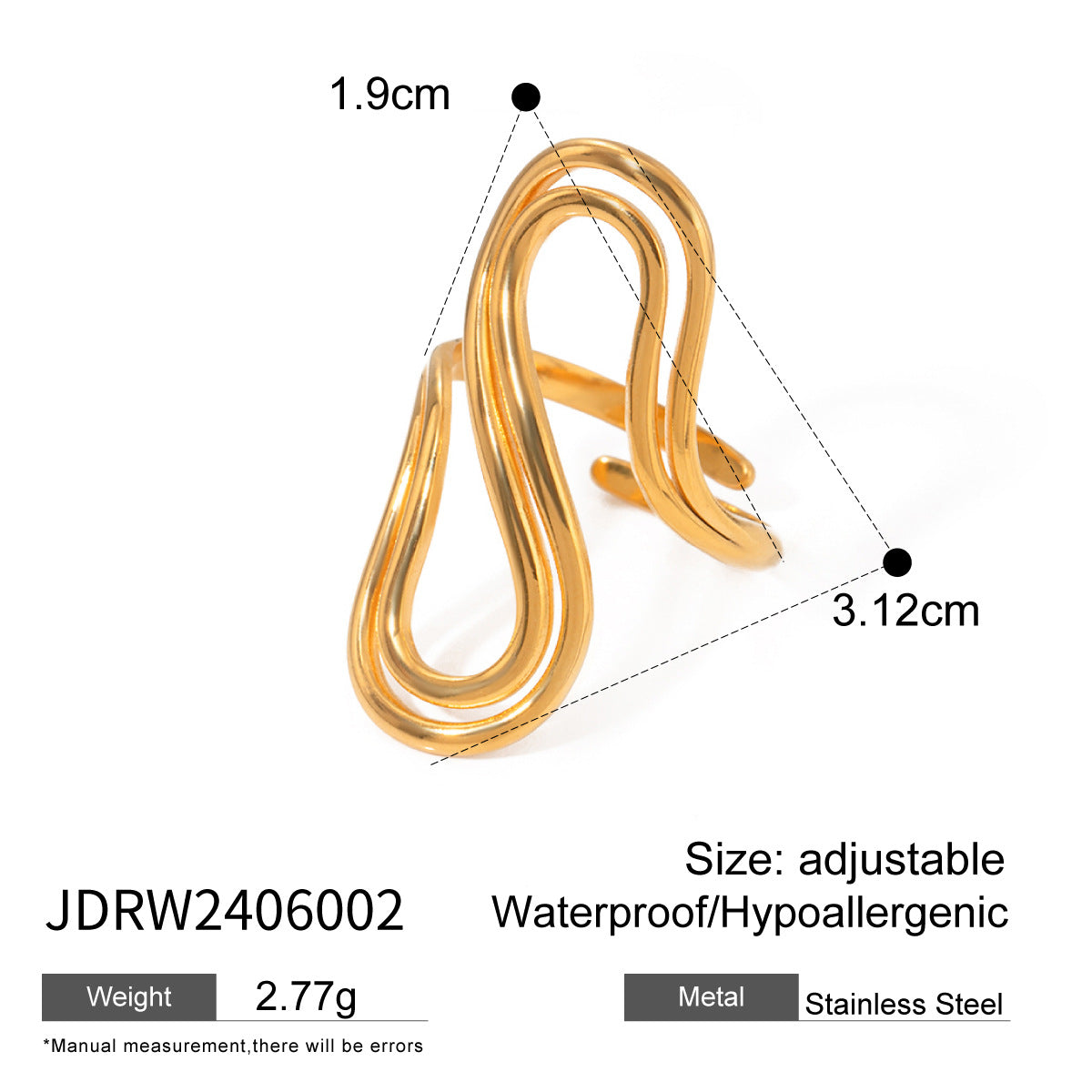Wholesale 18k Gold Stainless Steel Double Layer S-shaped Open Rings ACC-RS-WanXing002