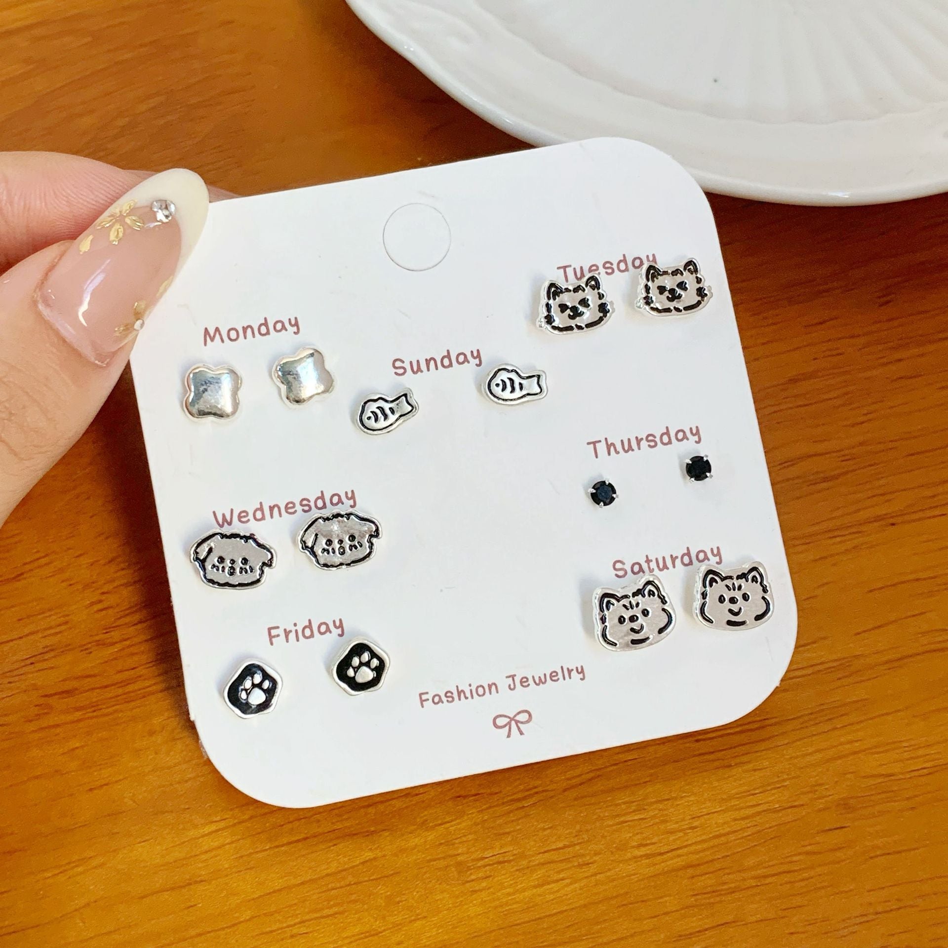 Wholesale Cartoon Cute Small Earrings Set Combination Silver Simple Compact  Earrings