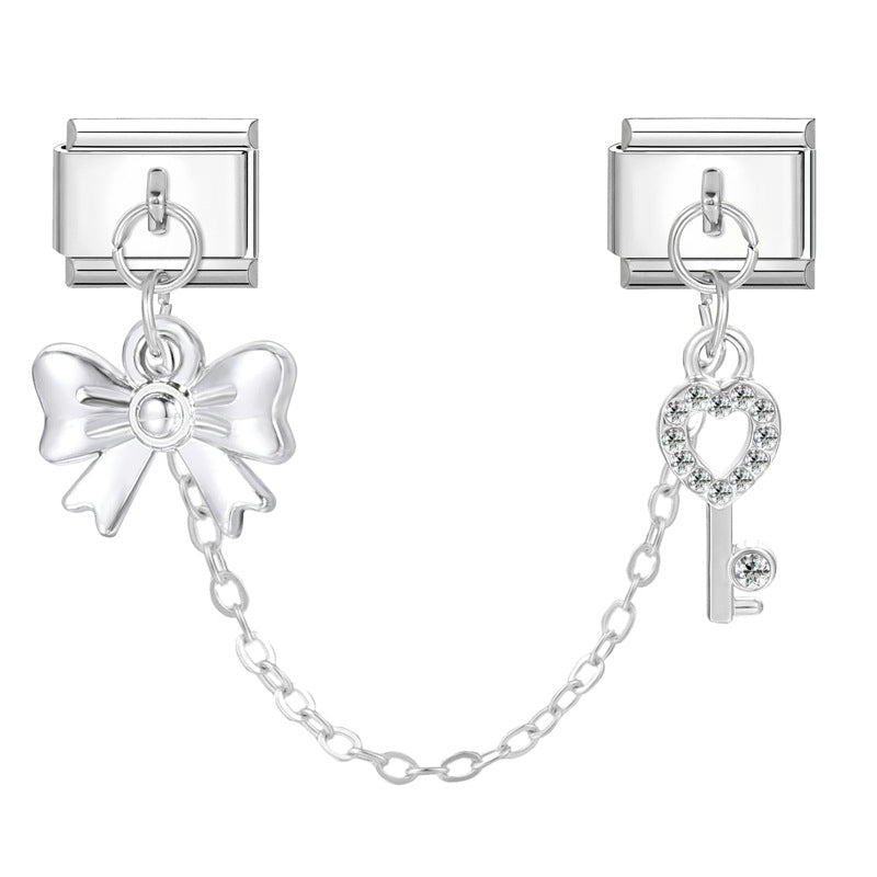 Wholesale 9mm Italian Charm Starter Bracelets DIY square double-pendant Creative Stainless Steel Composable Bracelet