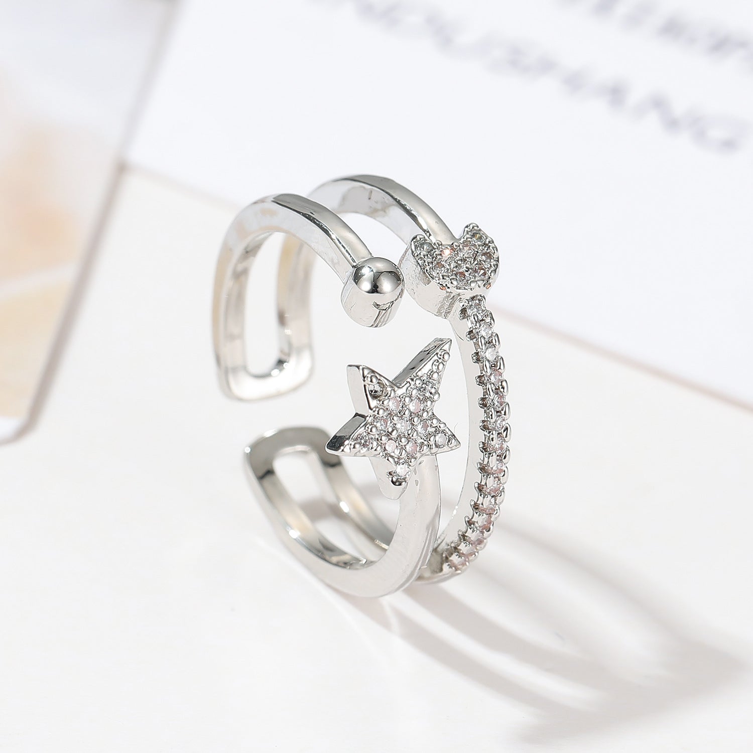 Wholesale  Star and Moon Ring Retro Open Ring