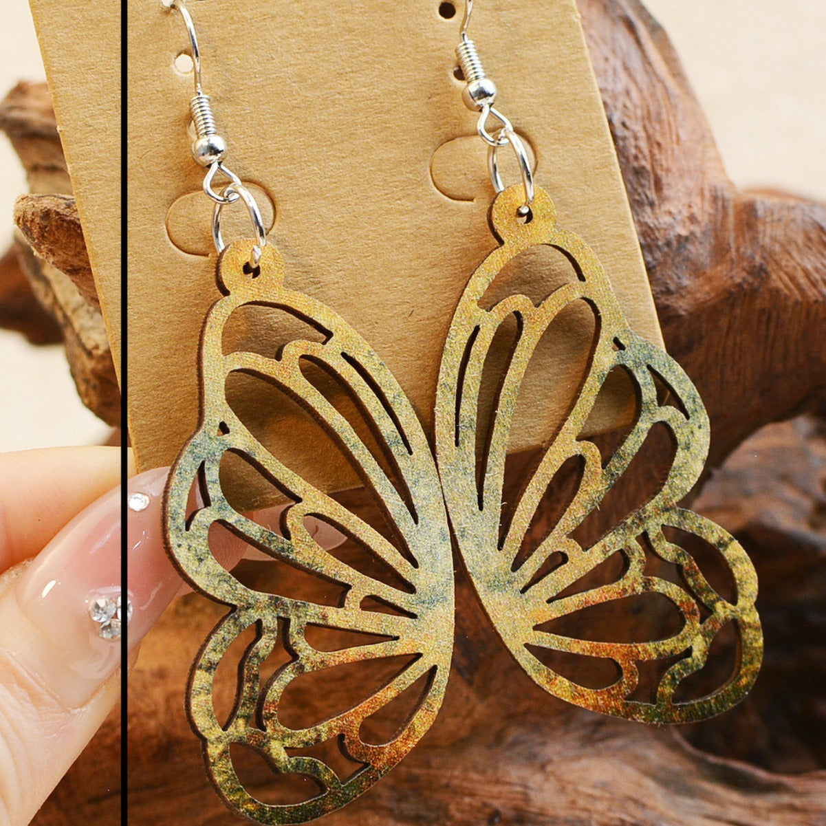 Wholesale Wood Butterfly Hollow Earrings ACC-ES-LuoKun001