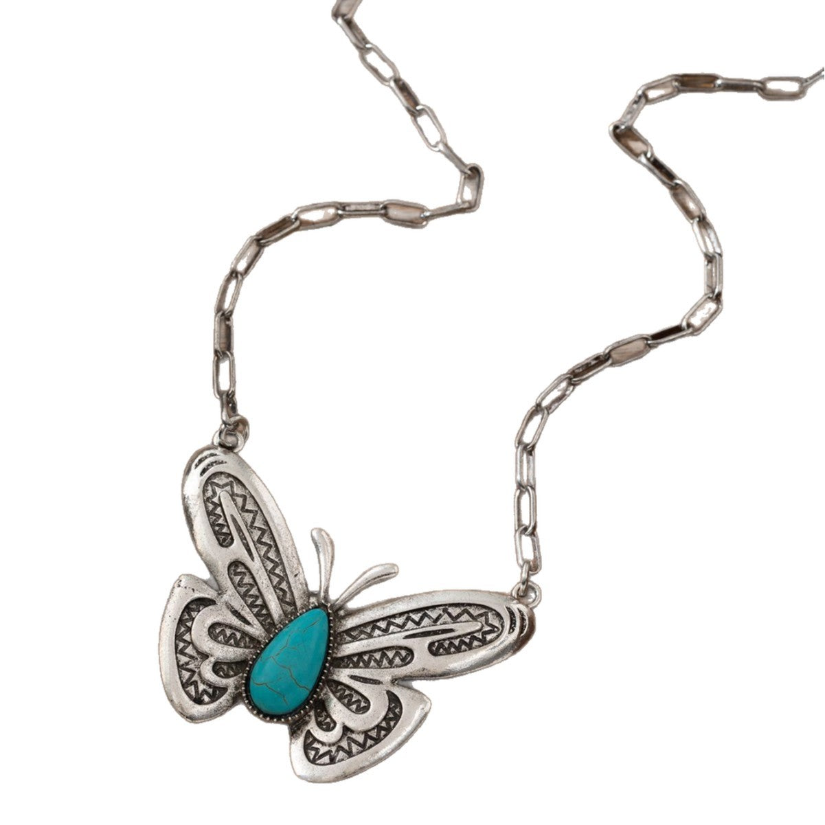 Wholesale Ethnic Style Butterfly Pendant Necklace Turquoise Alloy Fashion Accessory