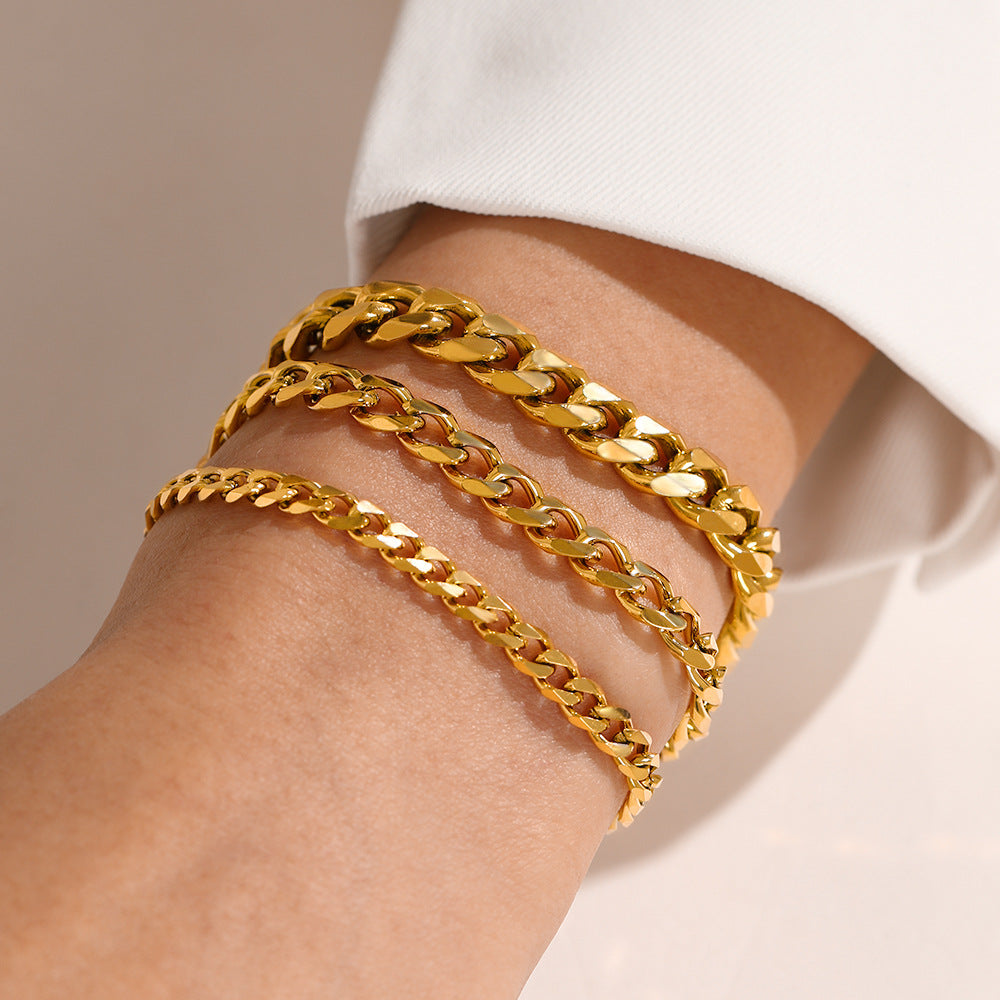 Wholesale  Stainless Steel Bracelets Real Gold Electroplating Smooth  Cuban Chain