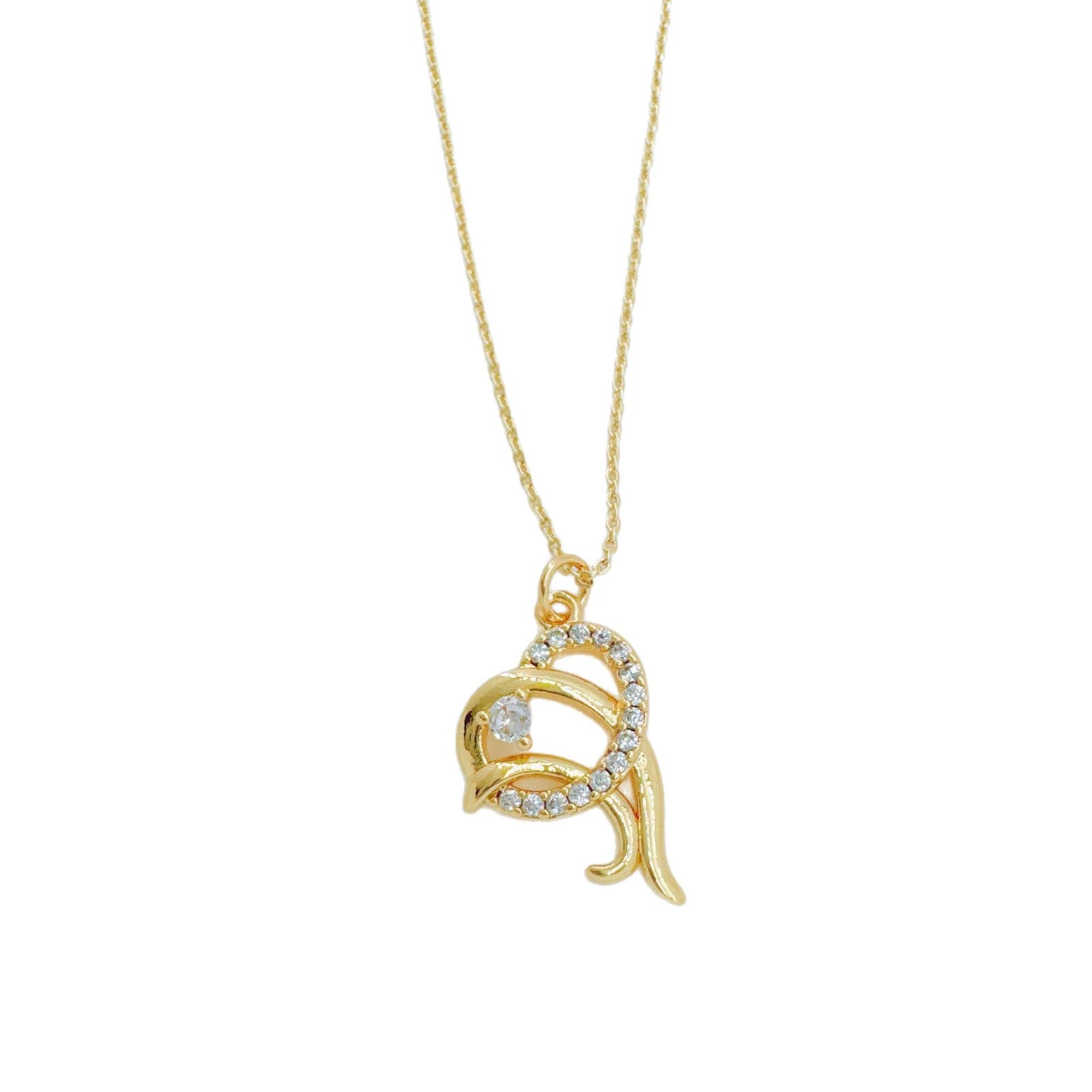 Wholesale Trendy Ocean Dolphin Fish Pendant Necklace Gold Plated Copper Cubic Zirconia Jewelry Accessory
