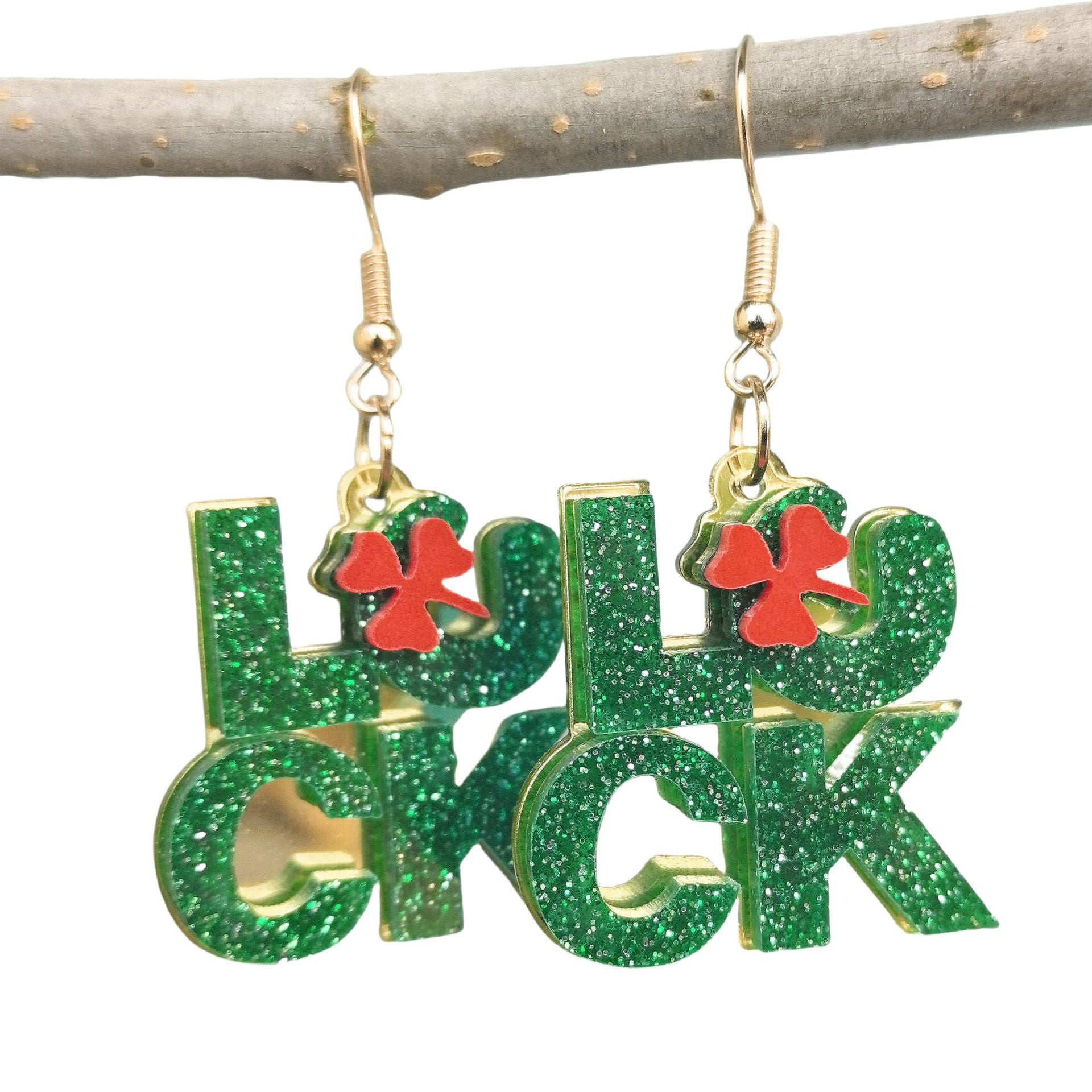 Wholesale  Lucky Clover Luck English Letter Saint Patrick Green Earrings