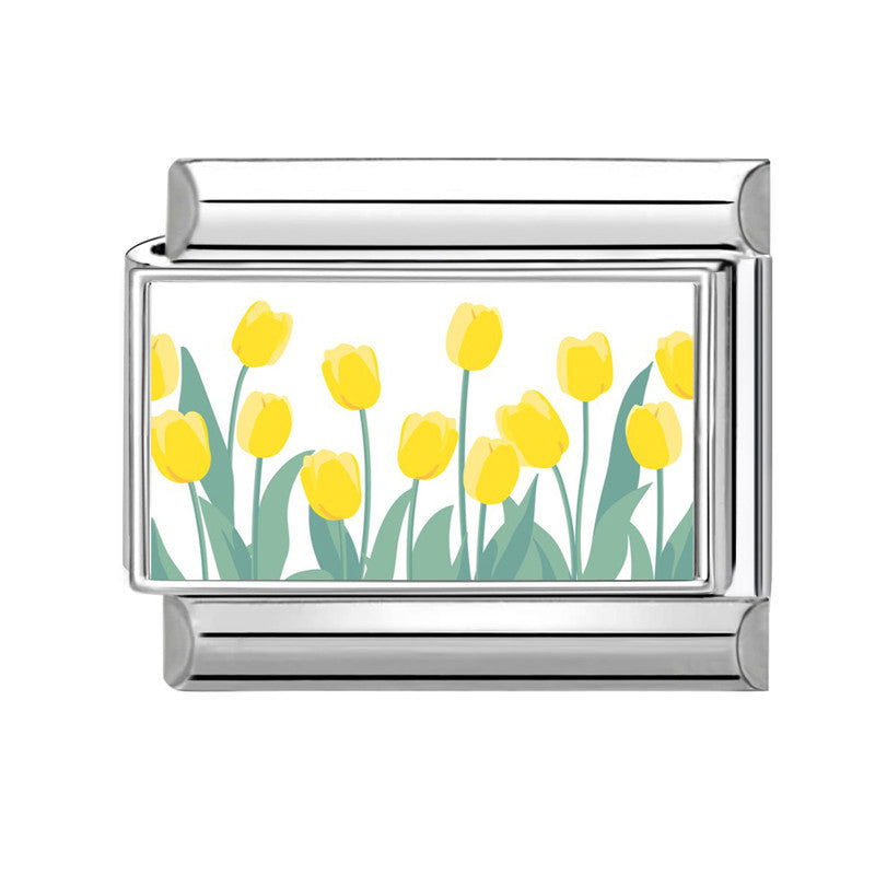 Wholesale Italian Charm Bracelet 9mm DIY Splicing Flower Stainless Steel Composable Bracelet