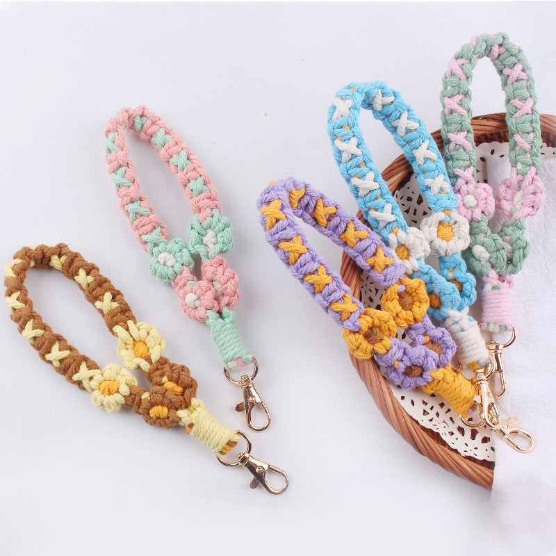 Wholesale Handmade Woven Daisy Cotton Rope Lanyard Keychain ACC-KC-GuangTian071