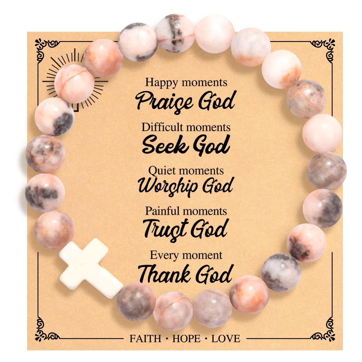 Wholesale Pink Zebra Cross Pendant Bracelet Natural Stone Women' s Jewelry Accessory Gift