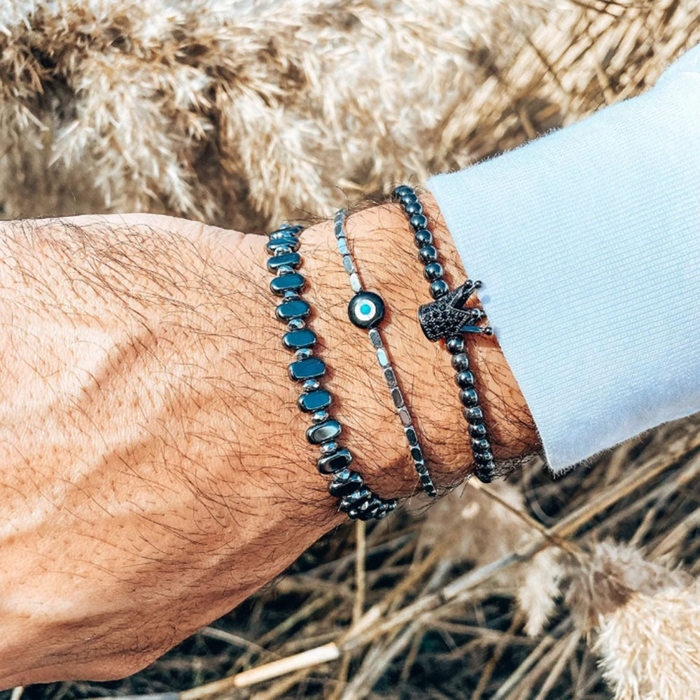 Set di braccialetti lunghi in rame satinato nero all'ingrosso con disco volante con sfere di diamanti in zirconio