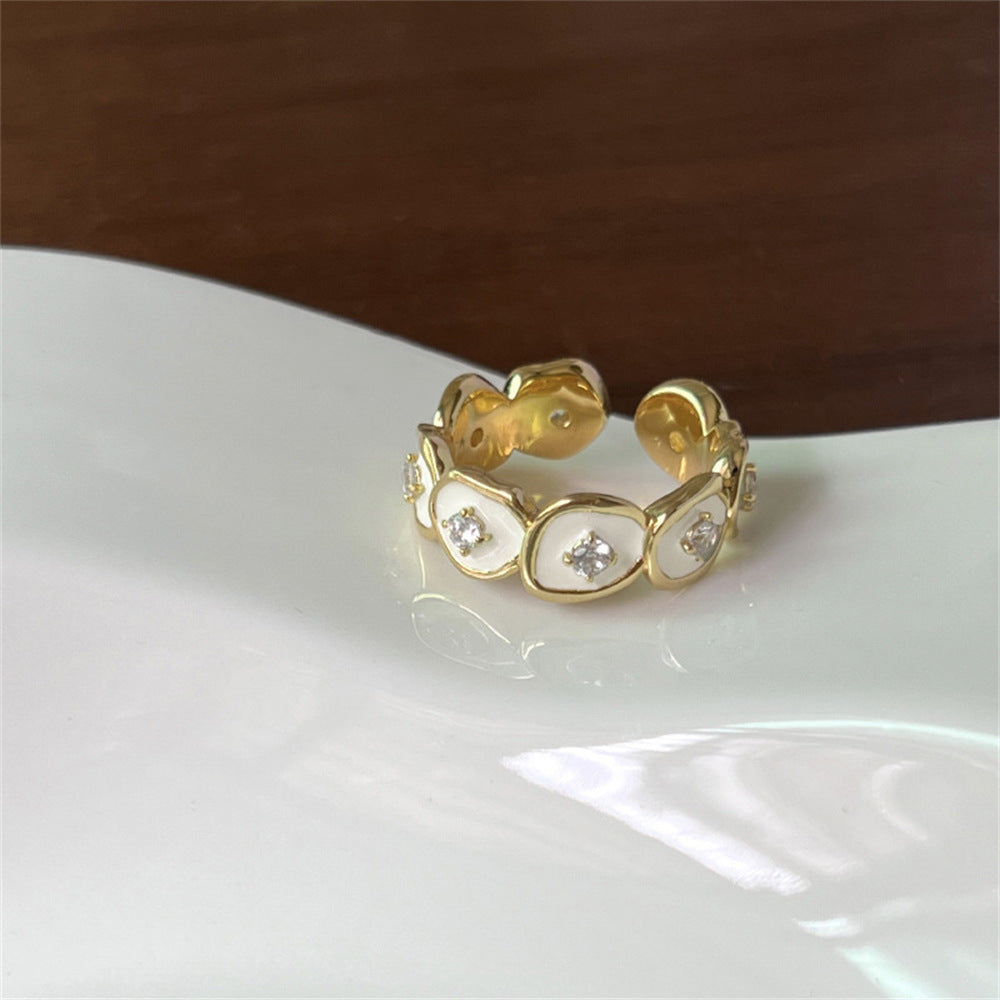 Wholesale Enamel Drip Butterfly Ring Mother-of-pearl Diamond Open Ring ACC-RS-Yues001