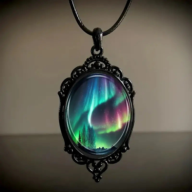Wholesale Aurora Landscape Inlaid Glass Pendant Necklaces ACC-NE-MLR004