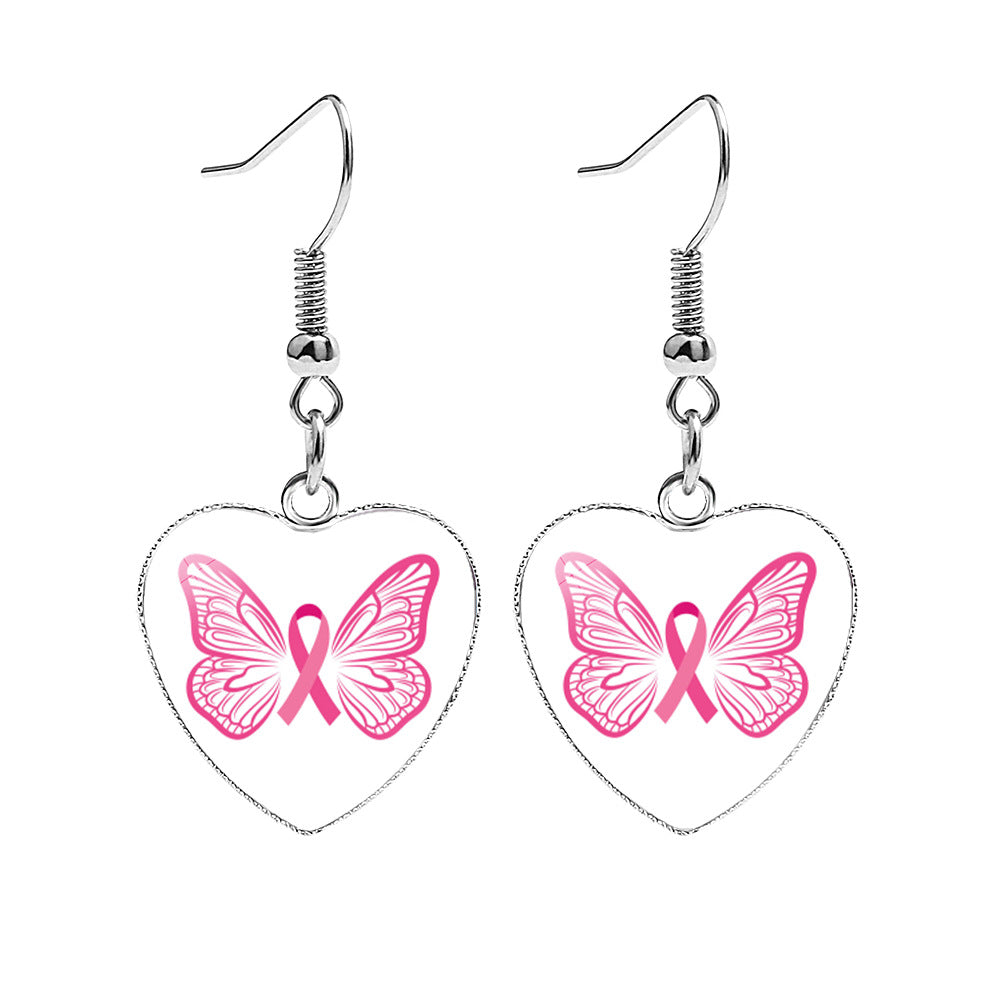 Wholesale Breast Care Ear Hook Heart-Shaped Earrings