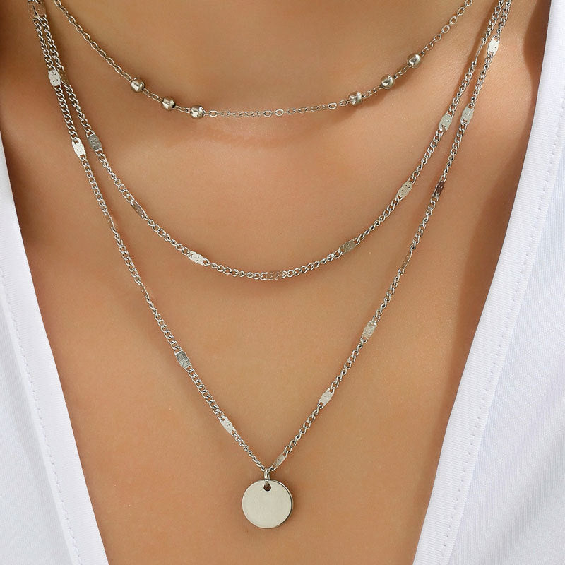 Wholesale Metal Three Layer Round Pendant Necklace