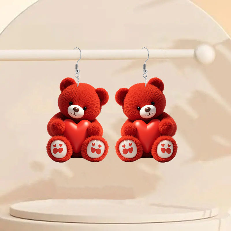 Wholesale Valentine's Day Bear Heart Design Acrylic Earrings