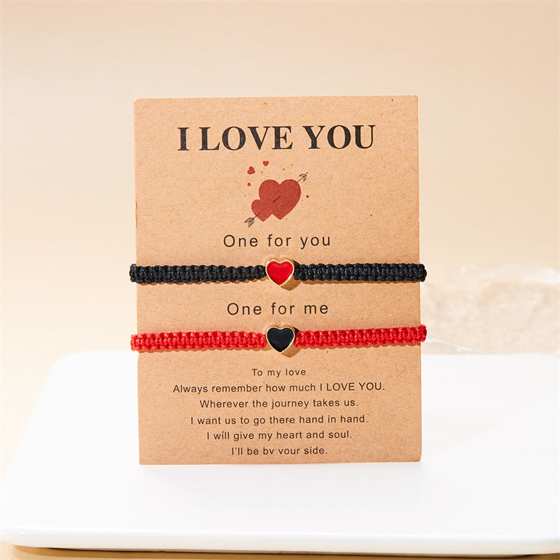 Wholesale  adjustable peach heart woven colored rope  Valentine' s Day Bracelet