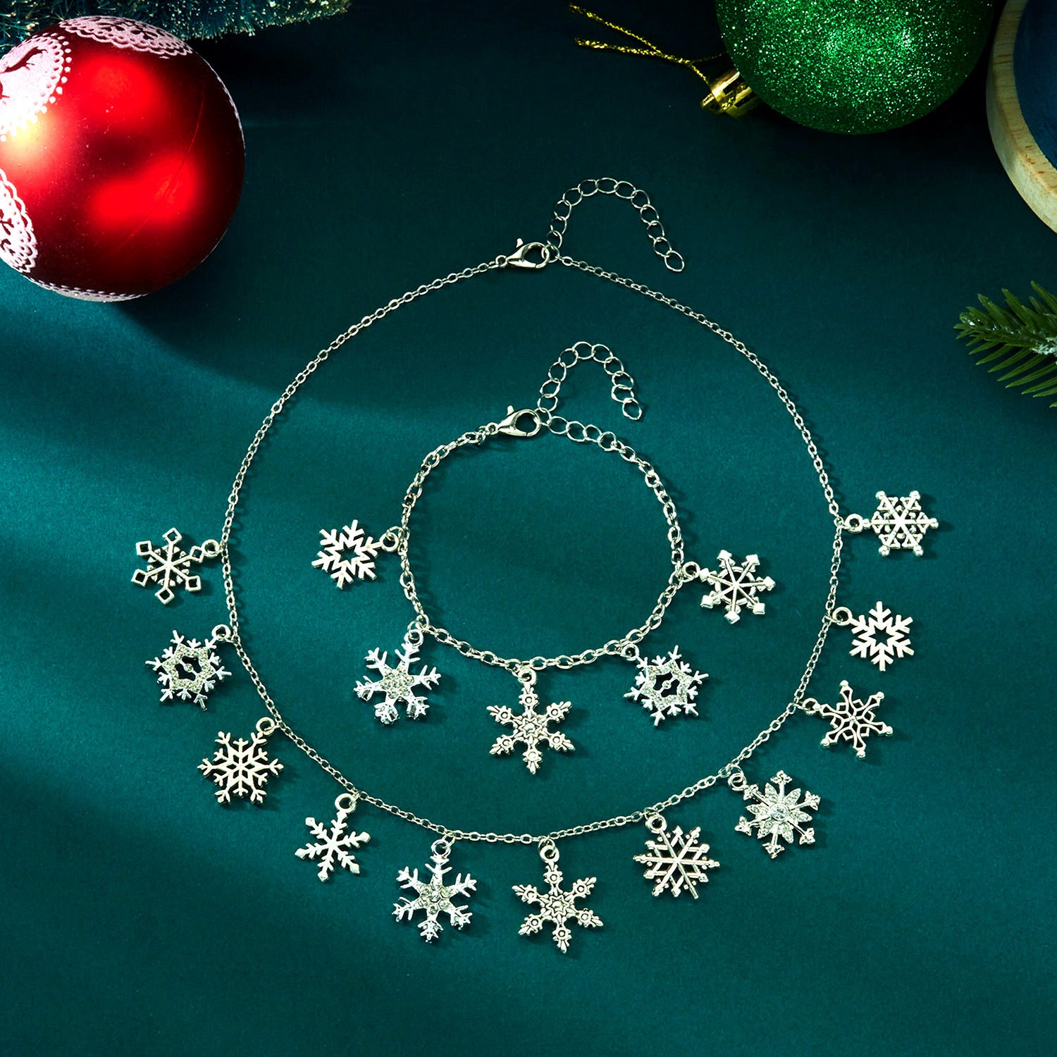 Wholesale Diamond Christmas Tree Snowflake Elk Bell Bracelet Necklace Set