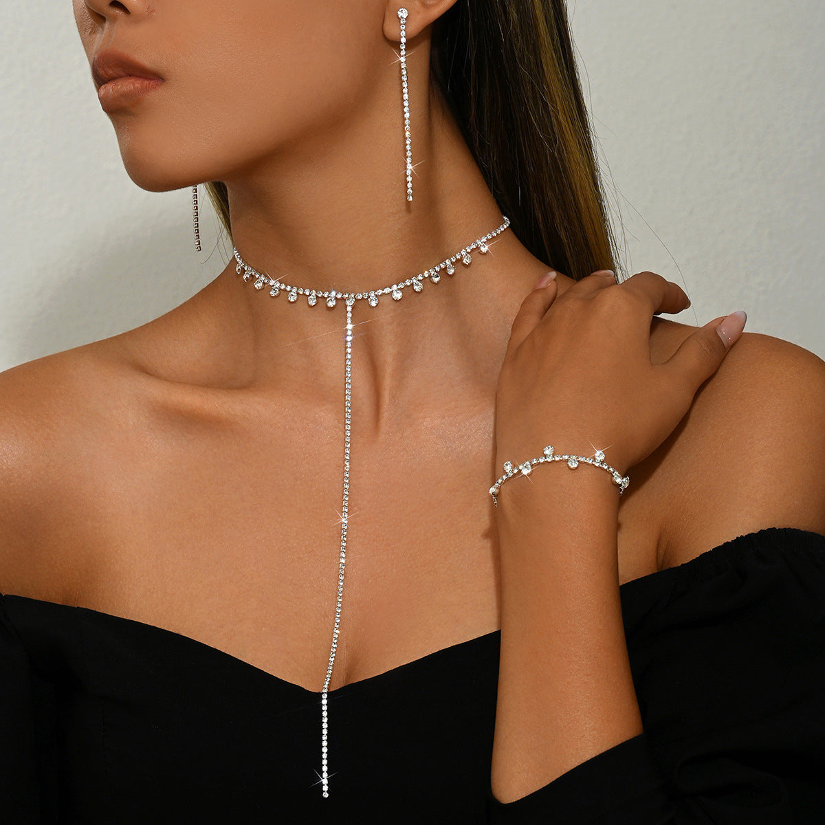 Wholesale  Long T-shaped Rhinestone Necklaces