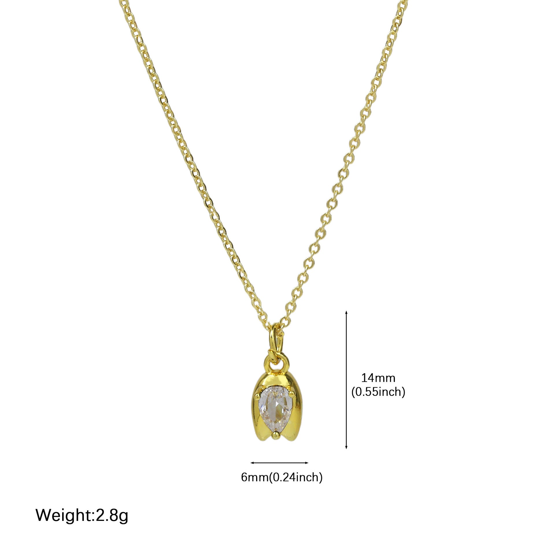 Wholesale Light luxury zircon rose flower bud pendant necklace