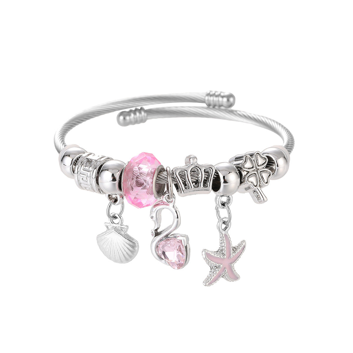 Wholesale Starfish Swan Beads Pendant Animal Stainless Steel Bracelet ACC-BT-jiax009