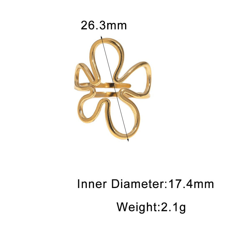 Wholesale Stainless Steel Hollow Flower Open Ring Adjustable Steel Tone Design Trendy Jewelry Accessory For Women Boutique Resale Everyday Wear