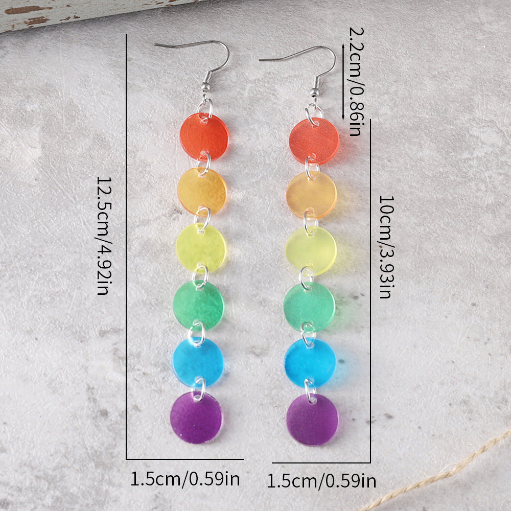 Wholesale Colorful rainbow heart disc tassel earrings