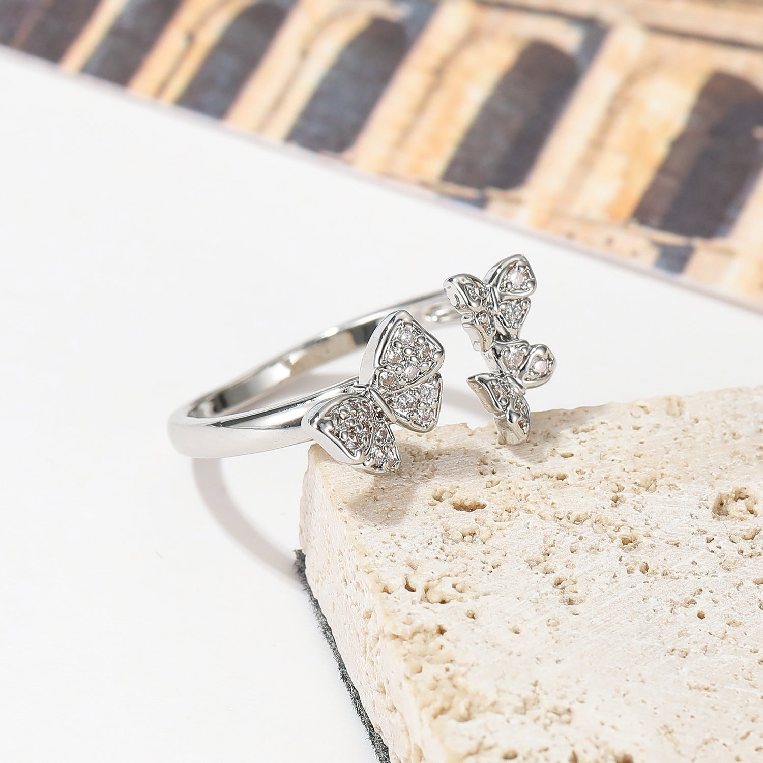 Wholesale Zircon Elegant Butterfly Ring  Adjustable Opening Ring