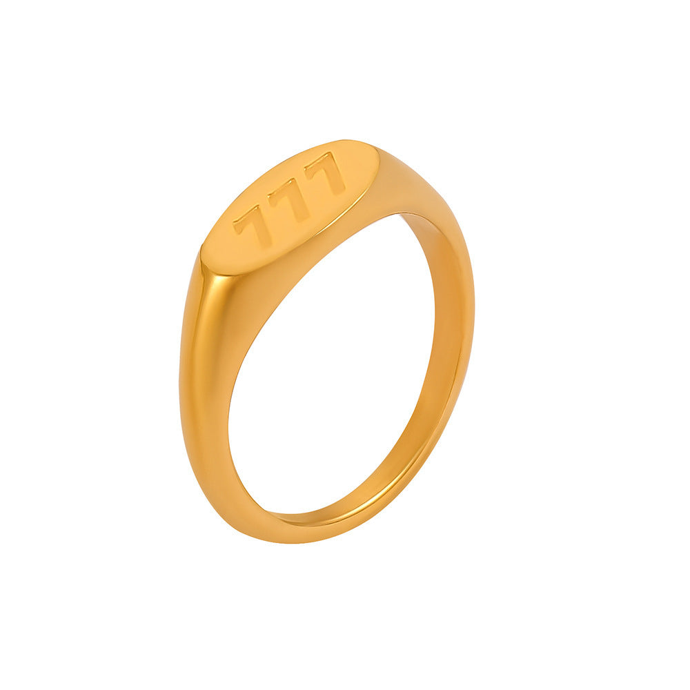 Wholesale Titanium Steel 18K Gold Plated Oval Number Rings ACC-RS-OMK002