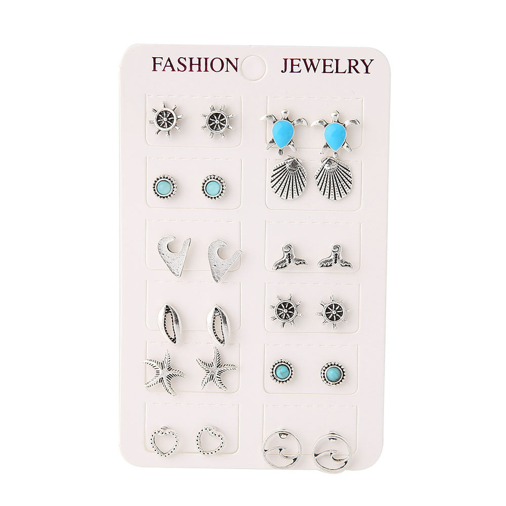 Wholesale  oil-dripping turtle stars wave shell turquoise earrings  set
