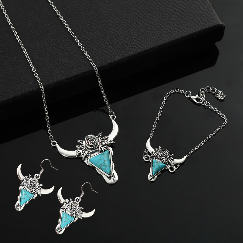 Wholesale Western Vintage-Style Bullhead Turquoise Jewelry Set