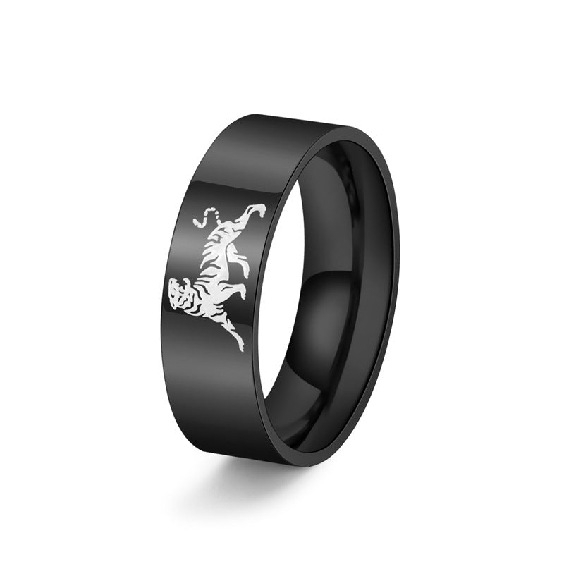 Anello all'ingrosso in acciaio al titanio Gone Tiger da 8 mm