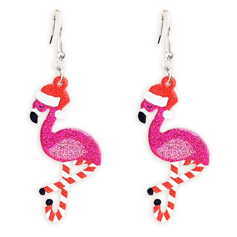 Wholesale 2 pairs/ pack Christmas Gingerbread House Flamingo Christmas Cookies Sparkling Earrings